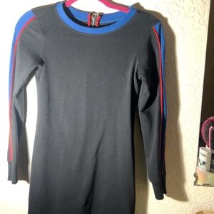 Black Dress with Red and Blue Stripes